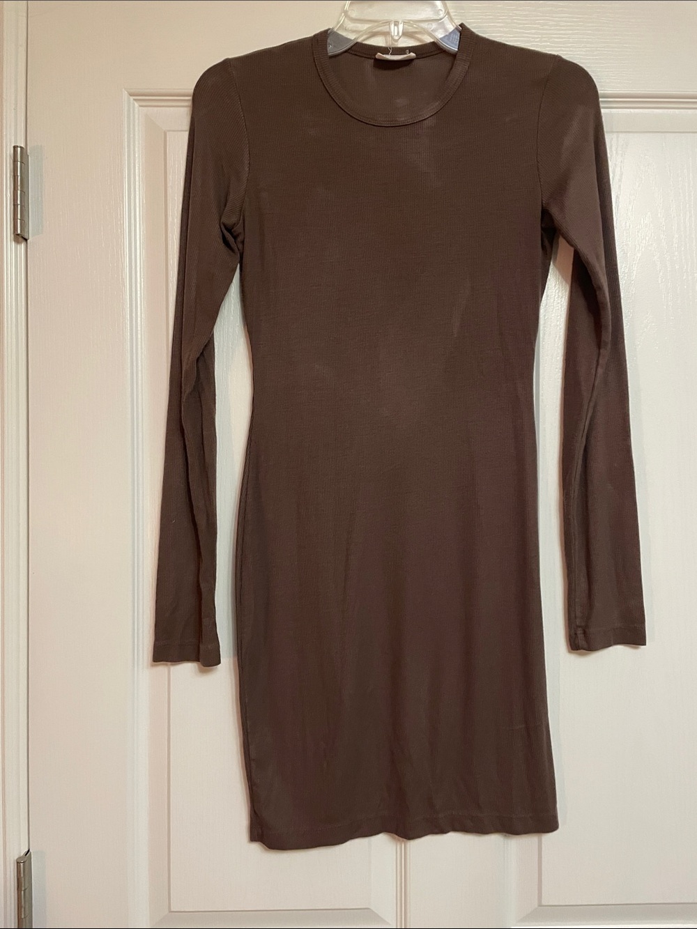 Clyque Long Sleeve Brown Ribbed Bodycon Dress M